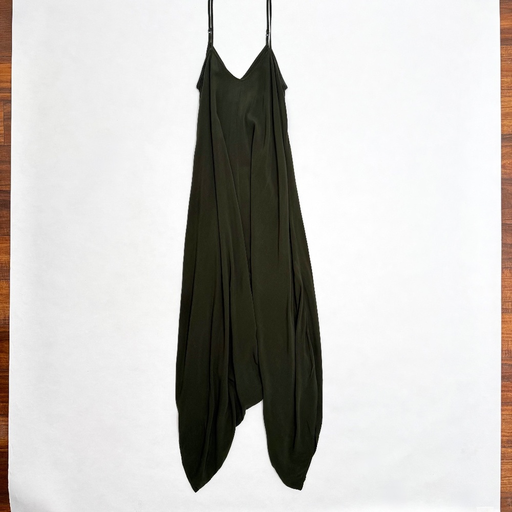 Silence + Noise Olive Green Harem Jumpsuit Romper M Boho Relaxed Wide Leg Rayon